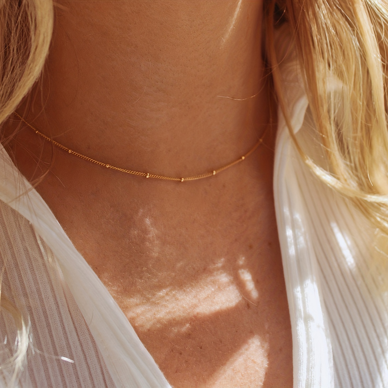 Women's Minimalist Stainless Steel Necklace Golden Tone Delicate Chain